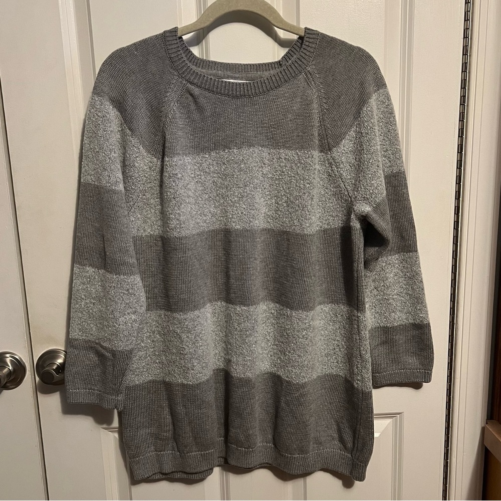 Calvin Klein Women’s Gray Striped Knit Sweater Pullover